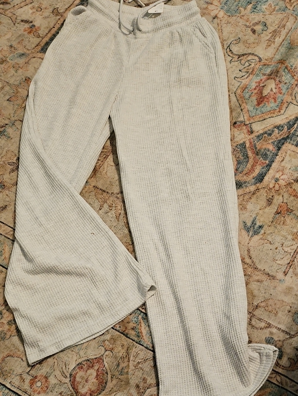 Wide Leg Ribbed Lounge Pants - Light Gray